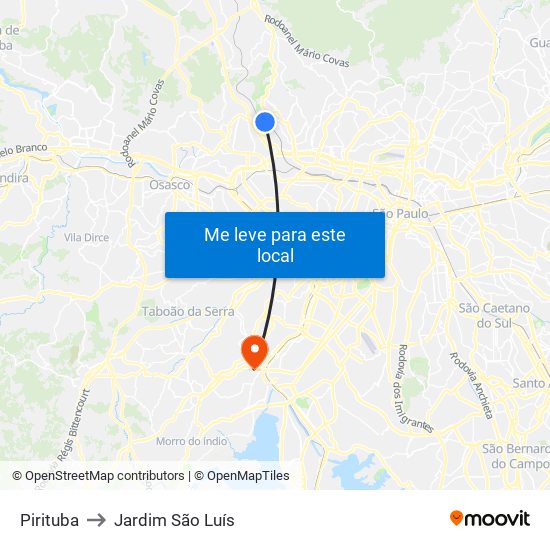 Pirituba to Jardim São Luís map