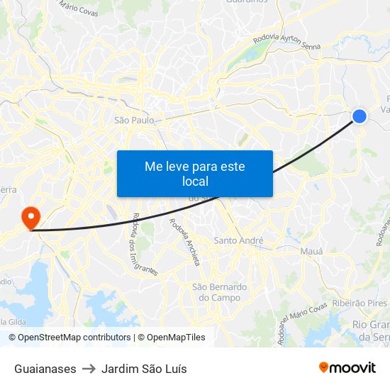 Guaianases to Jardim São Luís map