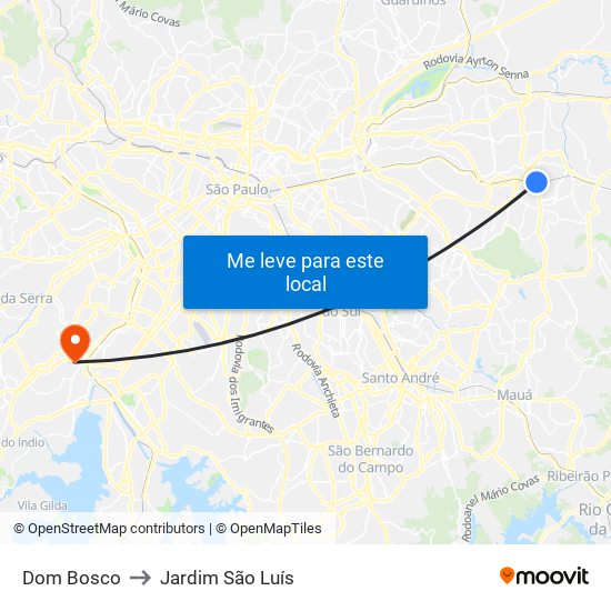 Dom Bosco to Jardim São Luís map