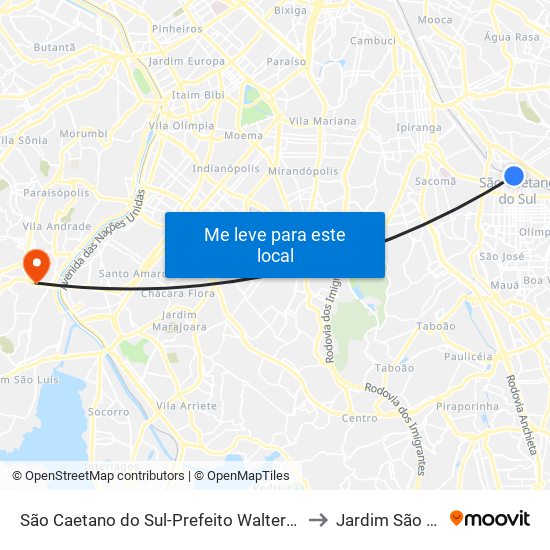 São Caetano do Sul-Prefeito Walter Braido to Jardim São Luís map