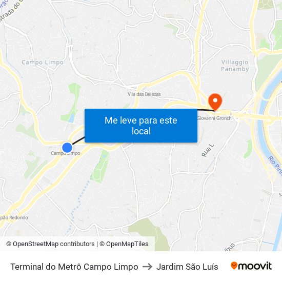 Terminal do Metrô Campo Limpo to Jardim São Luís map