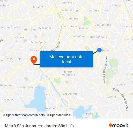 Metrô São Judas to Jardim São Luís map