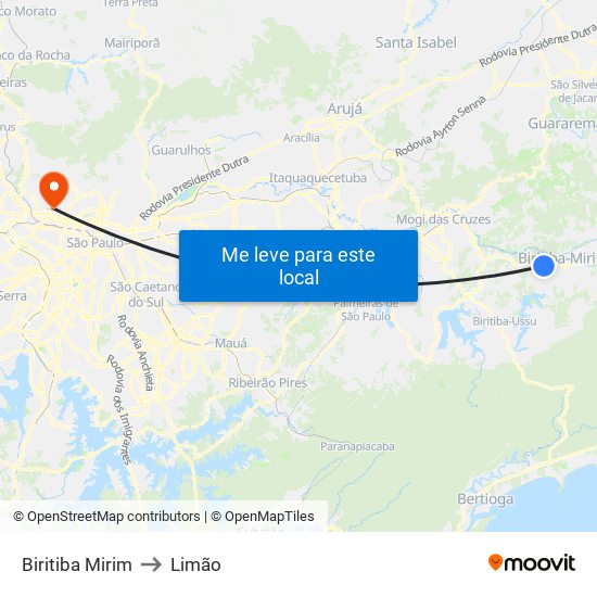 Biritiba Mirim to Limão map