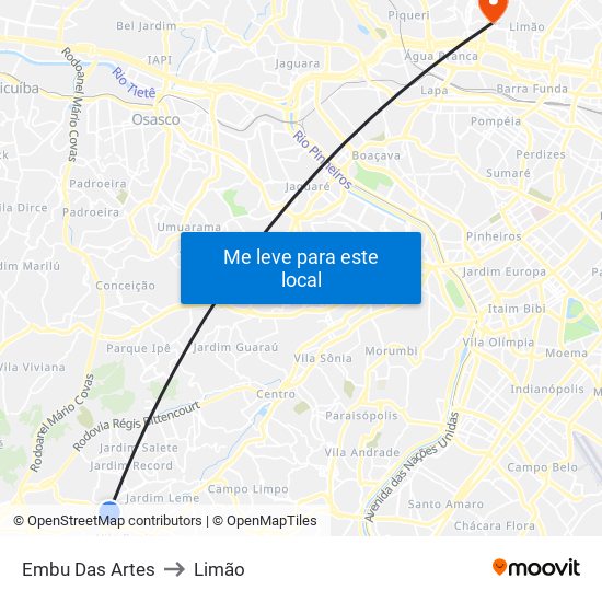 Embu Das Artes to Limão map