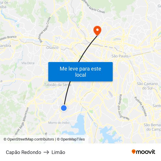 Capão Redondo to Limão map