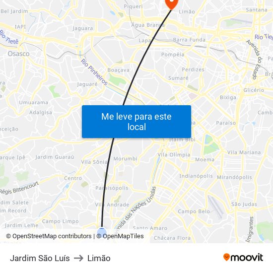 Jardim São Luís to Limão map