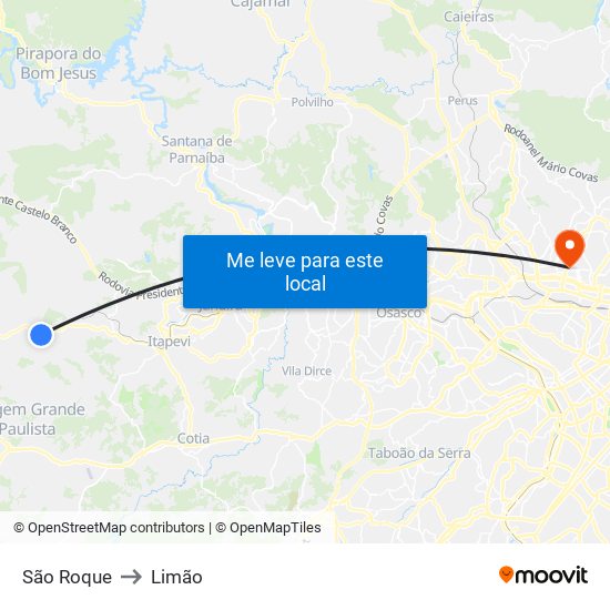 São Roque to Limão map