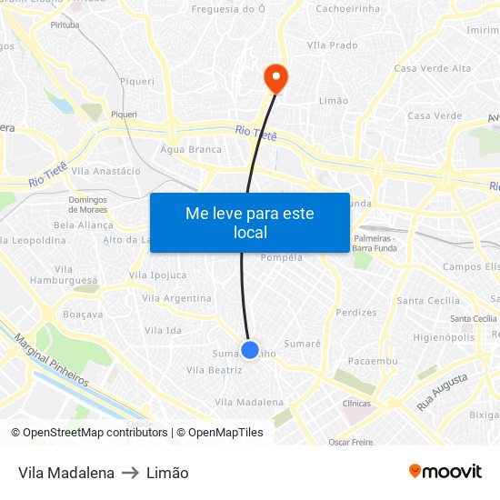 Vila Madalena to Limão map