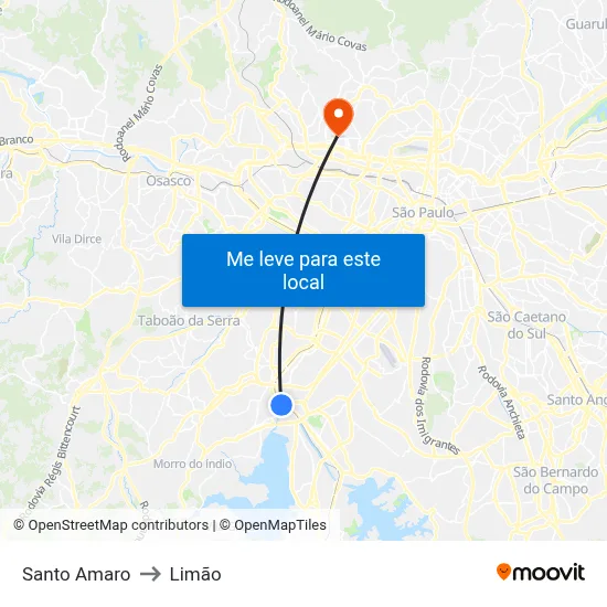 Santo Amaro to Limão map