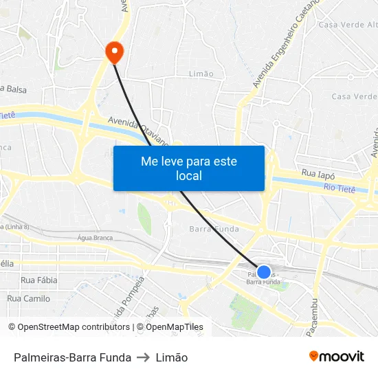 Palmeiras-Barra Funda to Limão map