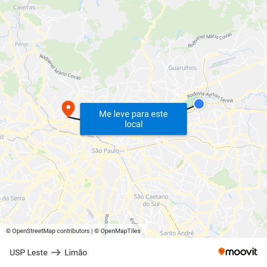 USP Leste to Limão map