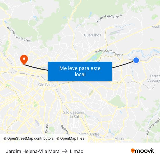 Jardim Helena-Vila Mara to Limão map