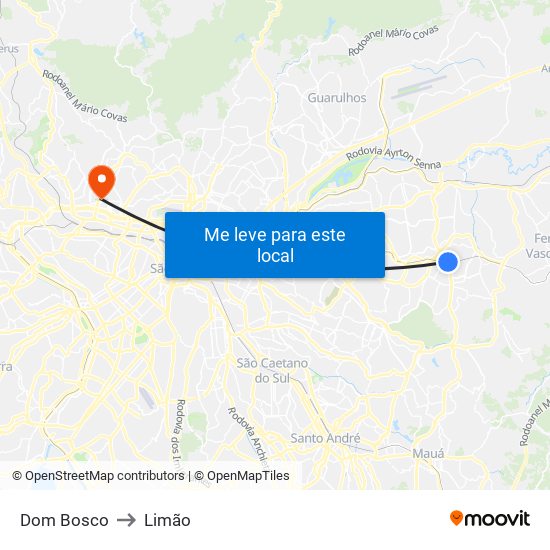 Dom Bosco to Limão map