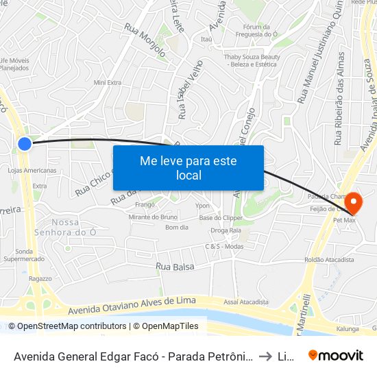 Avenida General Edgar Facó - Parada Petrônio Portela B/C to Limão map
