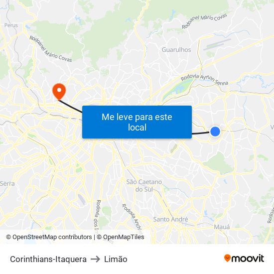 Corinthians-Itaquera to Limão map