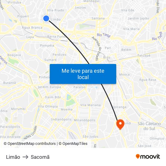 Limão to Sacomã map