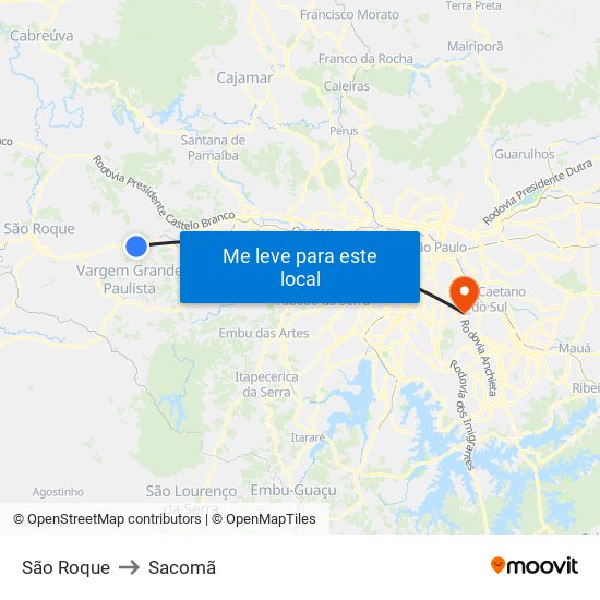 São Roque to Sacomã map
