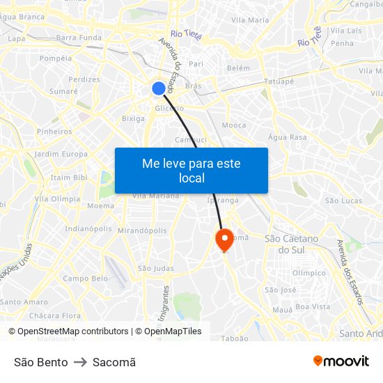 São Bento to Sacomã map