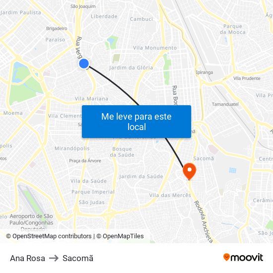 Ana Rosa to Sacomã map