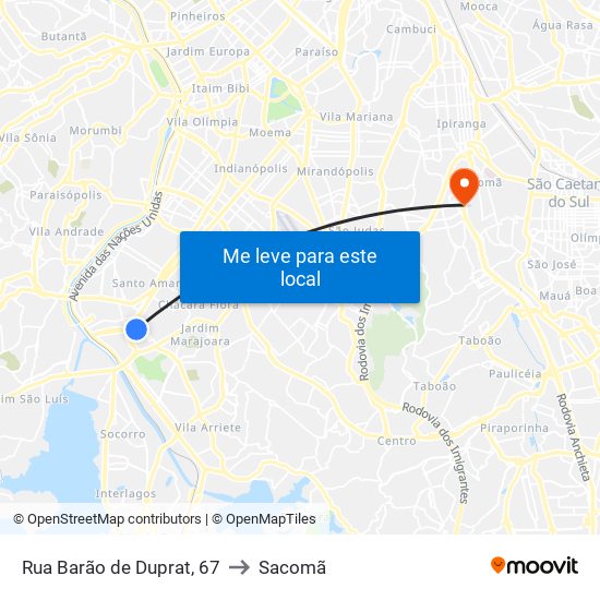 Rua Barão de Duprat, 67 to Sacomã map