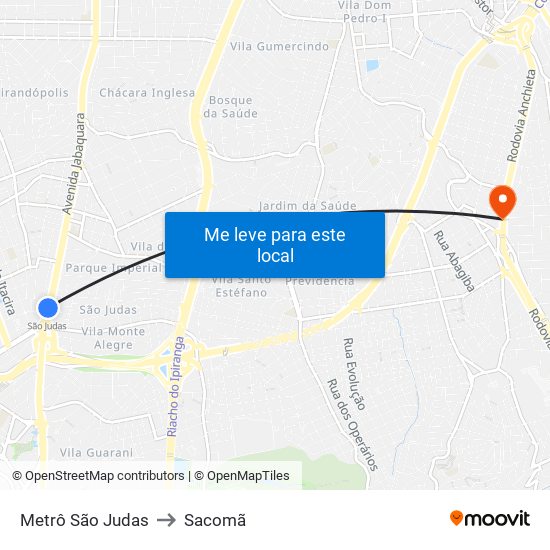 Metrô São Judas to Sacomã map