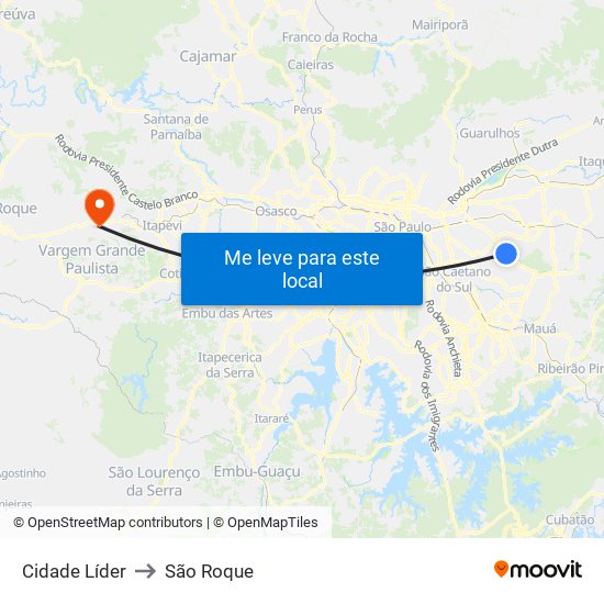 Cidade Líder to São Roque map