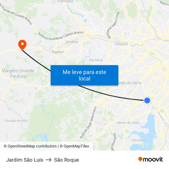 Jardim São Luís to São Roque map