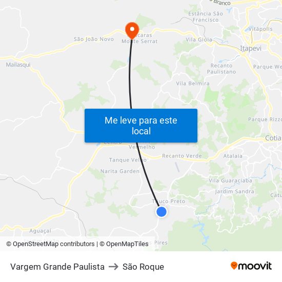 Vargem Grande Paulista to São Roque map