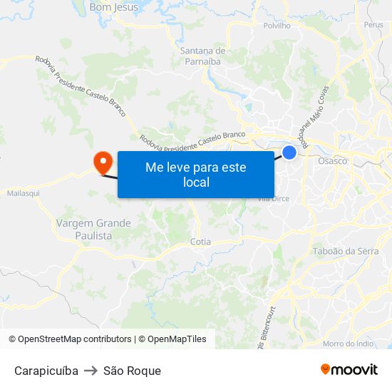 Carapicuíba to São Roque map