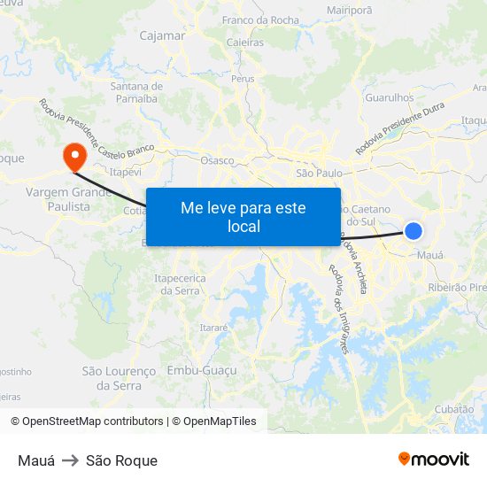 Mauá to São Roque map