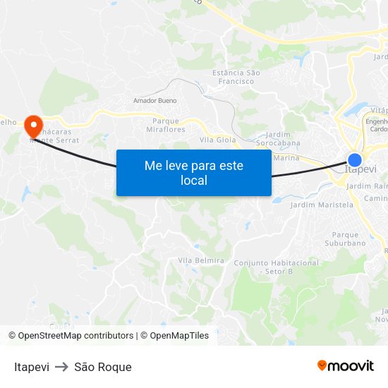 Itapevi to São Roque map