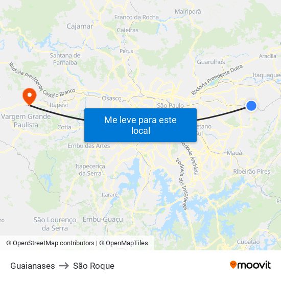 Guaianases to São Roque map
