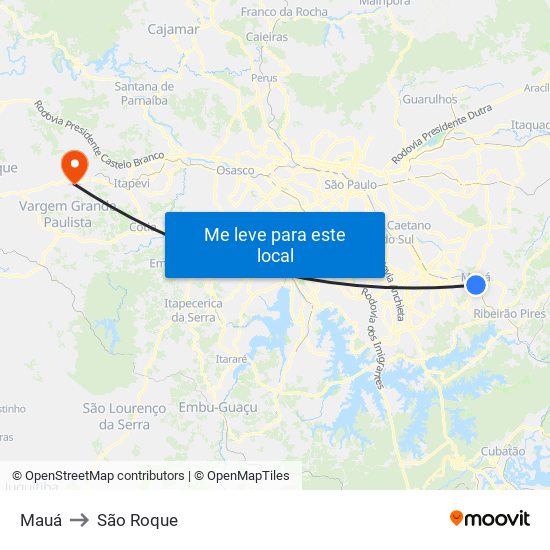 Mauá to São Roque map