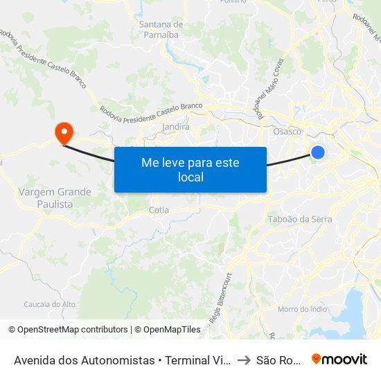 Avenida dos Autonomistas • Terminal Vila Yara to São Roque map