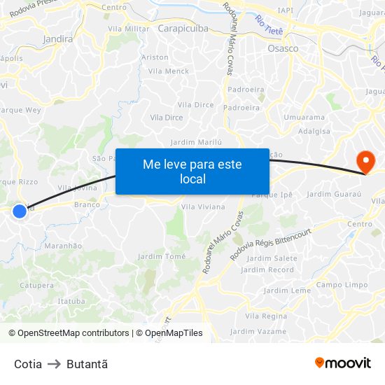 Cotia to Butantã map
