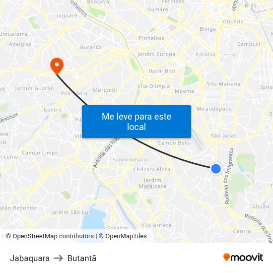 Jabaquara to Butantã map