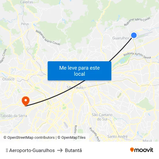 ✈️ Aeroporto-Guarulhos to Butantã map