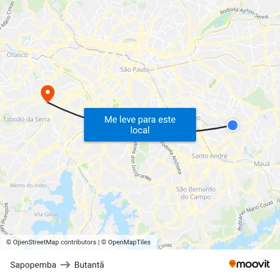 Sapopemba to Butantã map