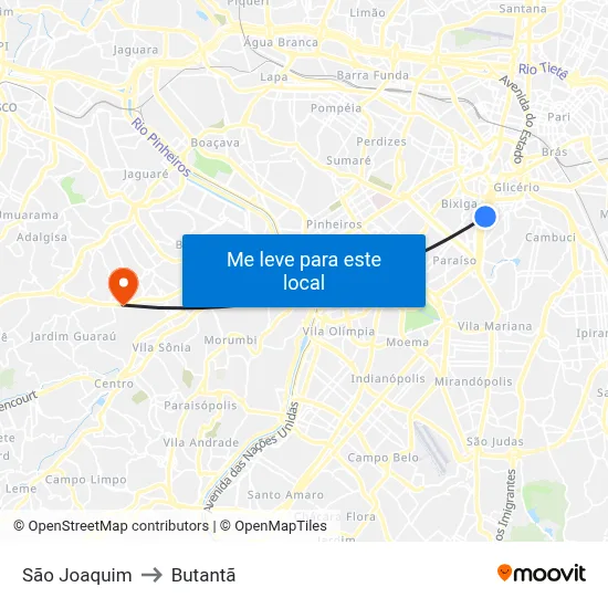 São Joaquim to Butantã map