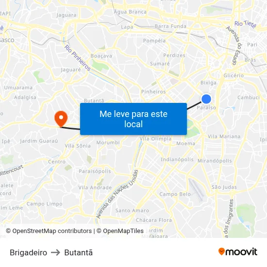 Brigadeiro to Butantã map
