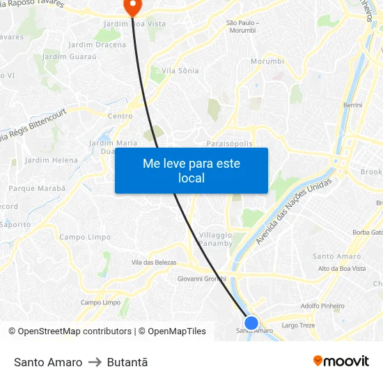Santo Amaro to Butantã map