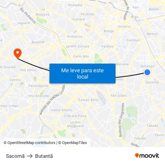 Sacomã to Butantã map