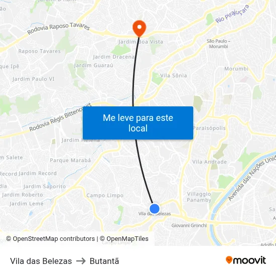 Vila das Belezas to Butantã map