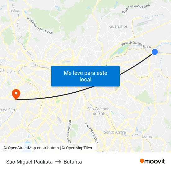 São Miguel Paulista to Butantã map
