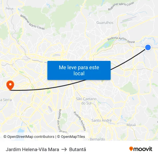 Jardim Helena-Vila Mara to Butantã map