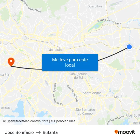José Bonifácio to Butantã map