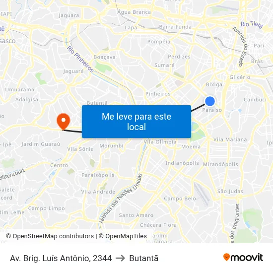 Av. Brig. Luís Antônio, 2344 to Butantã map