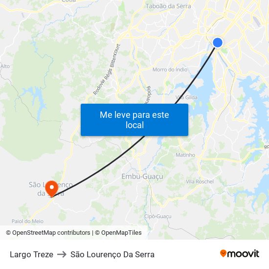 Largo Treze to São Lourenço Da Serra map