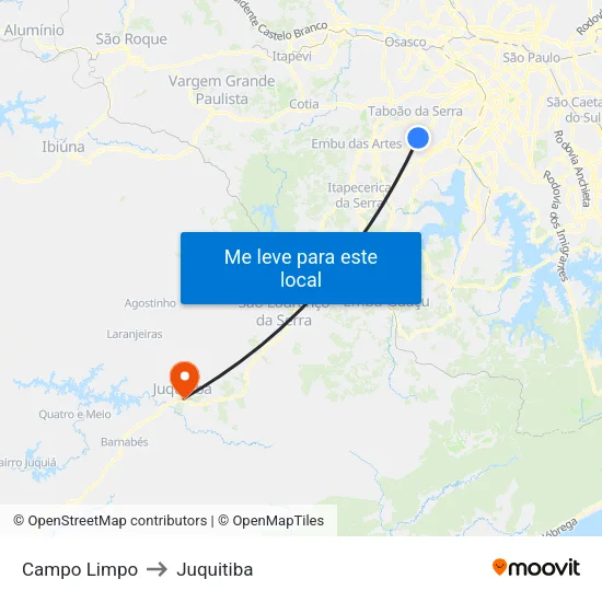 Campo Limpo to Juquitiba map