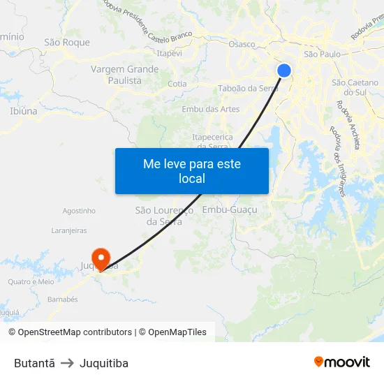Butantã to Juquitiba map